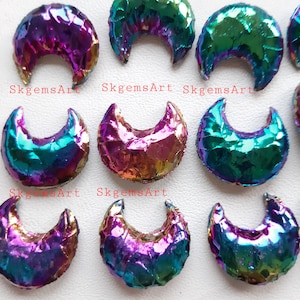 Angel Aura Crescent Moon, Aura Quartz Moon, Aura Opalite Rainbow Coated Quartz Moon Metaphysical Titanium Coated Aura Crystal for Jewelry
