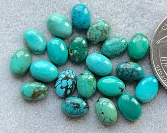 7x5mm Oval 20pcs Pack Natural Tibetan Turquoise Flat Back Gemstone For Jewelry Making, Pendant, Ring