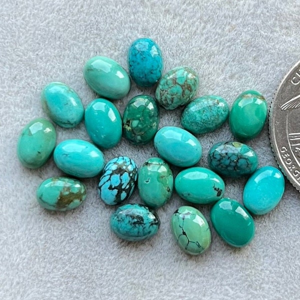 7x5mm Oval 20pcs Pack Natural Tibetan Turquoise Flat Back Gemstone For Jewelry Making, Pendant, Ring