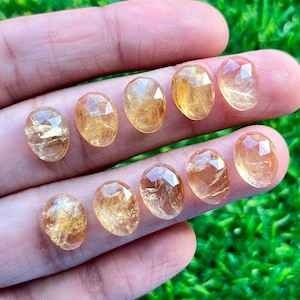 Natural 9x12mm Citrine Rose Cut Slice - Top Quality Rose Cut Flat Back Gemstone 10 Pieces Lot For Jewelry Making, Pendant, Ring