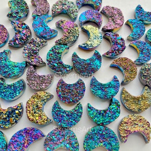 Sparkling Crescent Moon Titanium Druzy Cabochon Wholesale Lot By Weight With Different Shapes And Sizes Used For Jewelry Making