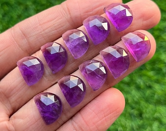 10 pcs 10x14mm D Shape Natural Amethyst Rosecut Loose Gemstone For Making Jewelry