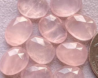 Quarzo rosa naturale selezionato da 9x12x4 mm, taglio a rosa, pietra preziosa di quarzo rosa di alta qualità con retro piatto, lotto da 10 pezzi per la creazione di gioielli.