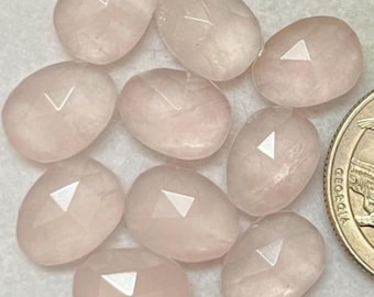 Quarzo rosa naturale selezionato da 9x12x4 mm, taglio a rosa, pietra preziosa di quarzo rosa di alta qualità con retro piatto, lotto da 10 pezzi per la creazione di gioielli.