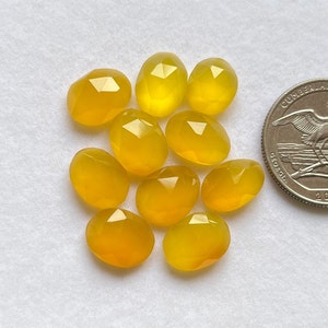 Yellow Onyx Rose Cut Slice - Top Quality  Rose Cut Flat Back Gemstone 10 Pieces Lot For Jewelry Making, Pendant, Ring