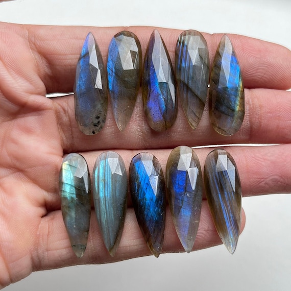 Blue Labradorite 10x30mm Pear Shape, Blue Labradorite Rose Cut Gemstone, Flatback Rose Cut Gemstones Used For Jewelry Making