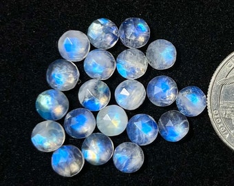 Top 6mm 20pcs Pack Rainbow Moonstone Rosecut Round - Top Quality Rose Cut Flat Back Gemstone For Jewelry Making, Pendant, Ring