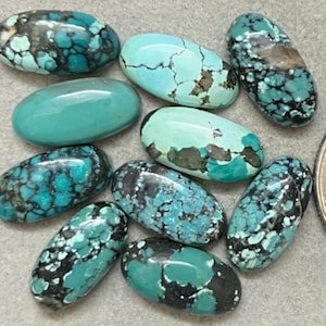 New 8x16mm Oval 10pcs Pack Natural Tibetan Turquoise Flat Back Gemstone For Jewelry Making, Pendant, Ring