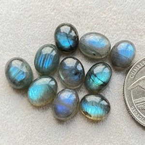 Selected 8x10mm Oval 10 pcs pack Blue Labradorite Oval Cabochon Loose Gemstone For Making  Jewelry and pendant