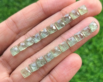 20 pcs Pack 6mm Cushion Mint Kyanite Rosecut - Top Quality  Rose Cut Flat Back Gemstone 20 Pieces Lot For Jewelry Making,