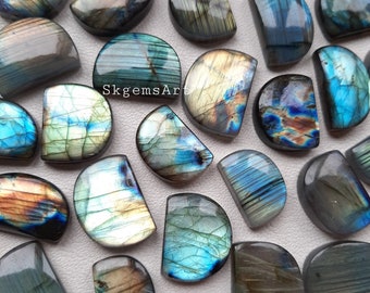 D Shape LABRADORITE  Wholesale Lot AAA+ Blue and Multi Both Fire Cabochon Loose Gemstone For Jewelry Making