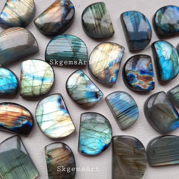 D Shape LABRADORITE  Wholesale Lot AAA+ Blue and Multi Both Fire Cabochon Loose Gemstone For Jewelry Making