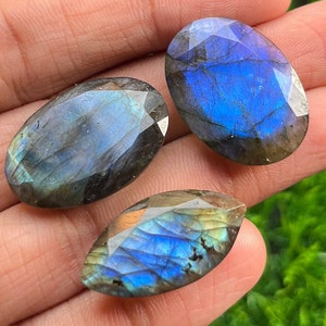 3 pcs Blue Flashy Labradorite Faceted Gemstone For Making  Jewelry and pendant