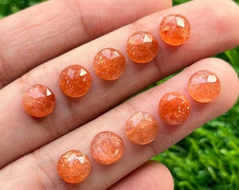 Confezione da 10 pezzi rotondi in pietra solare naturale da 8 mm con taglio a rosa - Pietra preziosa con retro piatto con taglio a rosa di alta qualità, lotto da 10 pezzi per la creazione di gioielli,