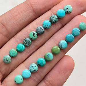 6mm 20 pcs Pack Natural Tibetan Turquoise Flat Back Gemstone For Jewelry Making, Pendant, Ring