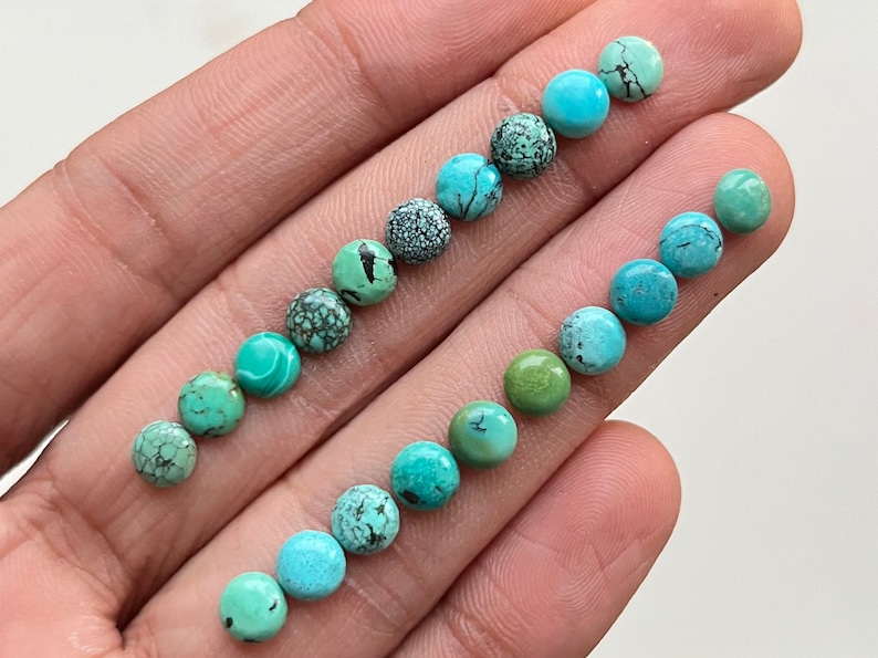 6mm 20 pcs Pack Natural Tibetan Turquoise Flat Back Gemstone For Jewelry Making, Pendant, Ring image 1