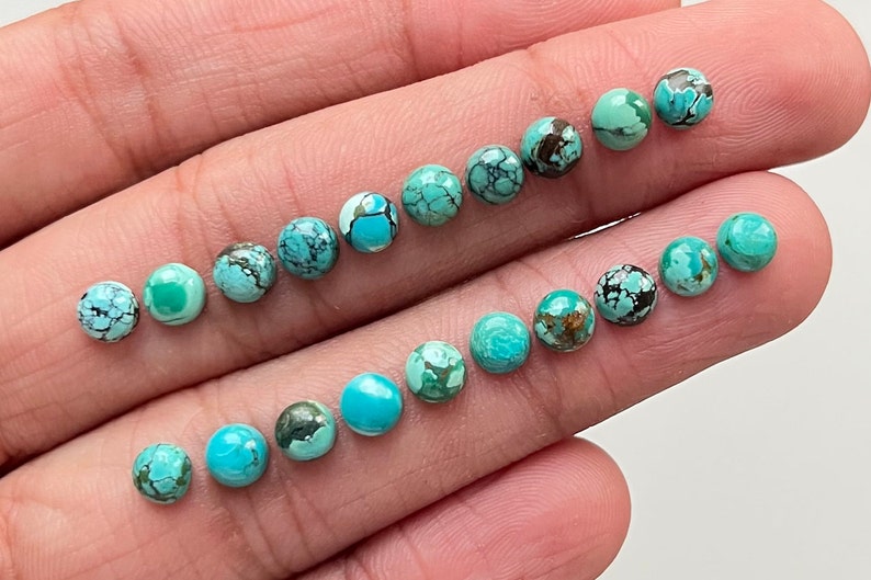 5mm 20pcs Pack Natural Tibetan Turquoise Flat Back Gemstone For Jewelry Making, Pendant, Ring image 1