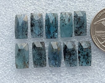 6 x 12 mm 10-pack naturlig blågrön kyanit rosenskuren - rosenslipad platt baksida ädelsten av högsta kvalitet 10 stycken för smyckestillverkning,