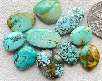 Lot de 10 cabochons en turquoise tibétaine naturelle, avec des pierres précieuses en vrac à prix très bas pour la fabrication de bijoux
