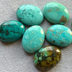 New 12x16mm Oval 6pcs Pack Natural Tibetan Turquoise Flat Back Gemstone For Jewelry Making, Pendant, Ring