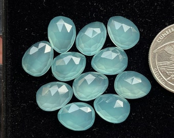 12x9x4mm Aquamarine Color Onyx Rose Cut Slice - Top Quality  Rose Cut Flat Back Gemstone 10 Pieces Lot For Jewelry Making, Pendant, Ring