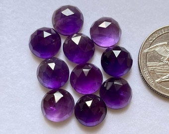 10mm Natural Amethyst Rose Cut Rounds - Top Quality Amethyst Rose Cut Flat Back Gemstone 10 Pieces Lot For Jewelry Making, Pendant, Ring