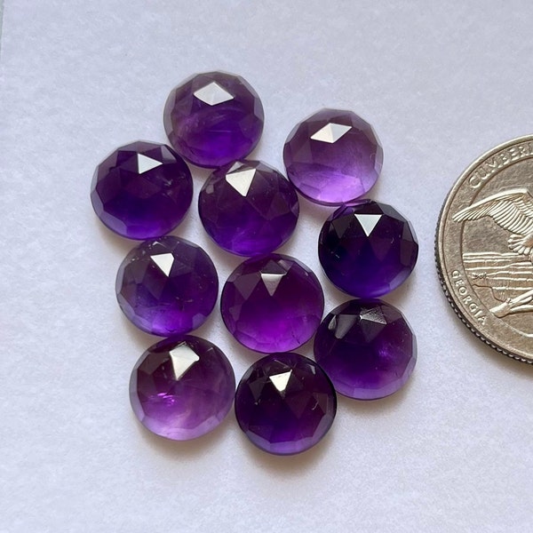 10mm Natural Amethyst Rose Cut Rounds - Top Quality Amethyst Rose Cut Flat Back Gemstone 10 Pieces Lot For Jewelry Making, Pendant, Ring