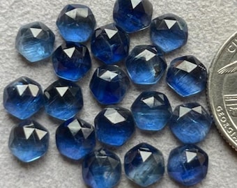 New 20 pcs Pack 6mm Blue Kyanite Hexagon Rosecut - Top Quality  Rose Cut Flat Back Gemstone 20 Pieces Lot For Jewelry Making,