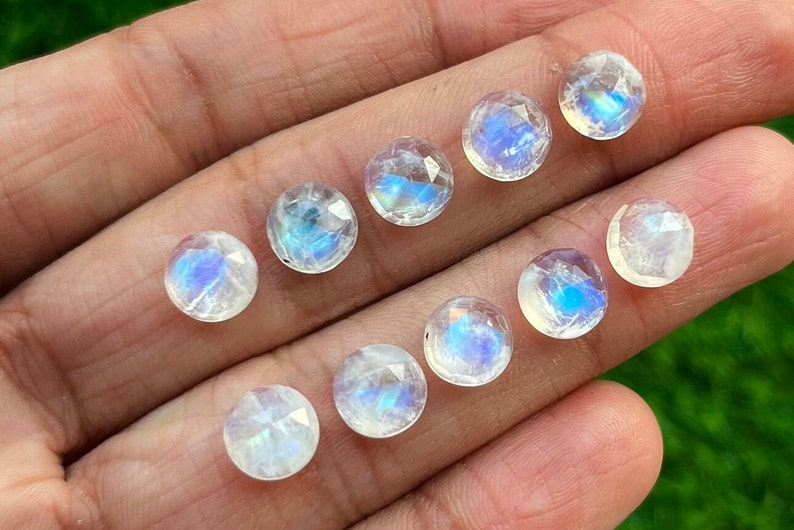 Top 8mm Rainbow Moonstone Rosecut Round ,Flatback Rosecut Top Quality Rose Cut Flat Back Gemstone 10 Pieces Lot For Jewelry Making, image 1