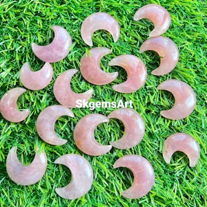 Natural Rose Quartz Crescent Moon Cabochon Used For Jewelry Making