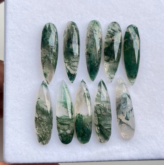 6 pcs Pack Pear Shape, Moss Agate Rose Cut Gemstone, 8x30 MM pear shape, Flatback Rose Cut Gemstones Used For Jewelry Making