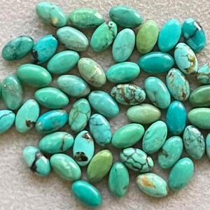 3x5mm 50pcs Pack Natural Tibetan Turquoise Oval Shape Flat Back Gemstone For Jewelry Making, Pendant, Ring
