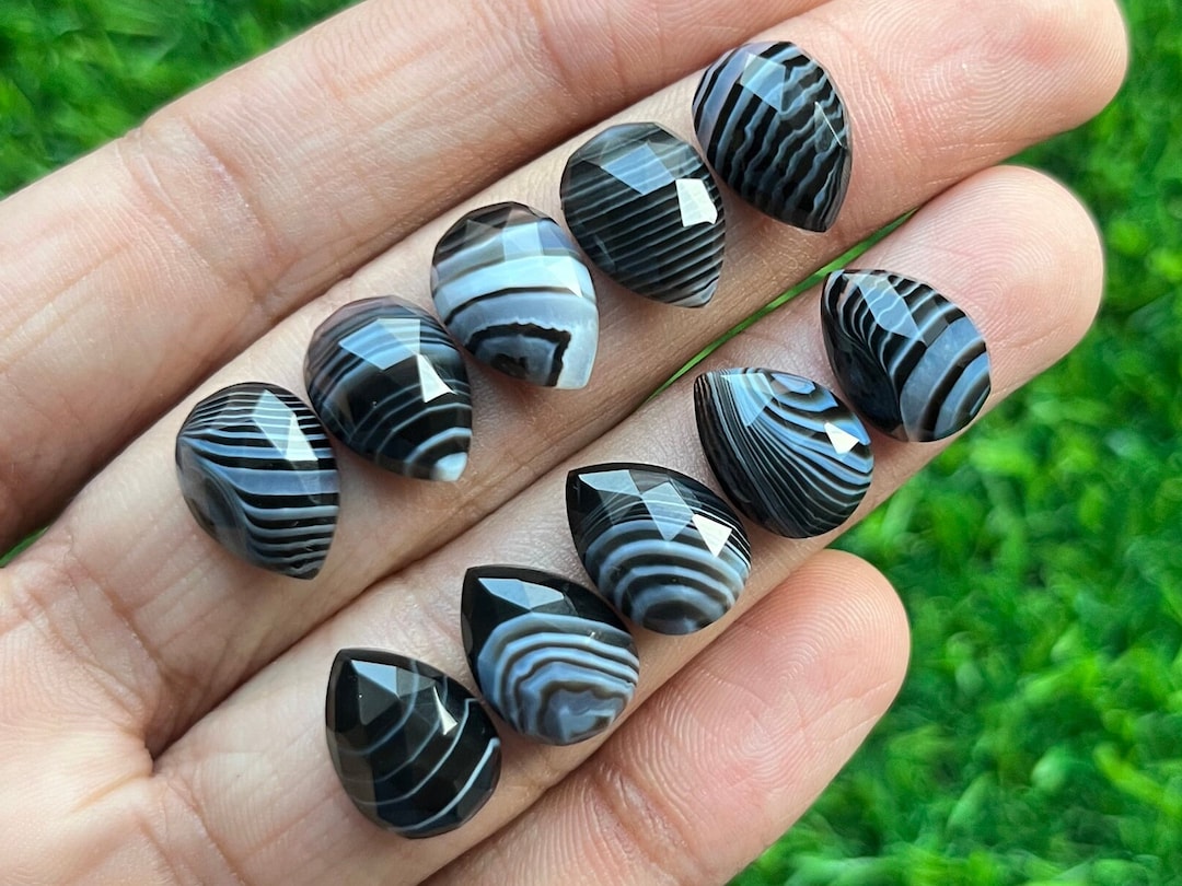 10 Pcs 10x14mm Pear Banded Onyx Rosecut Loose Gemstone for Making ...