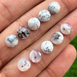 10 pcs Lot Top 8mm Dendrite Rosecut Round ,Flatback Rosecut - Top Quality  Rose Cut Flat Back Gemstone 10 Pieces Lot For Jewelry Making,