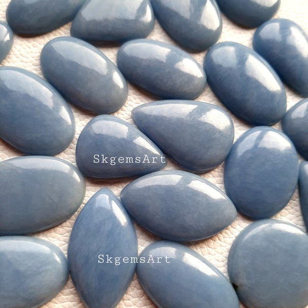 Natural Angelite Cabochon Wholesale Lot By Weight With Different Shapes And Sizes Used For Jewelry Making