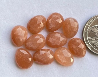 Peach Moonstone  Rose Cut Slice - Top Quality Rose Cut Flat Back Gemstone 10 Pieces Lot For Jewelry Making, Pendant, Ring