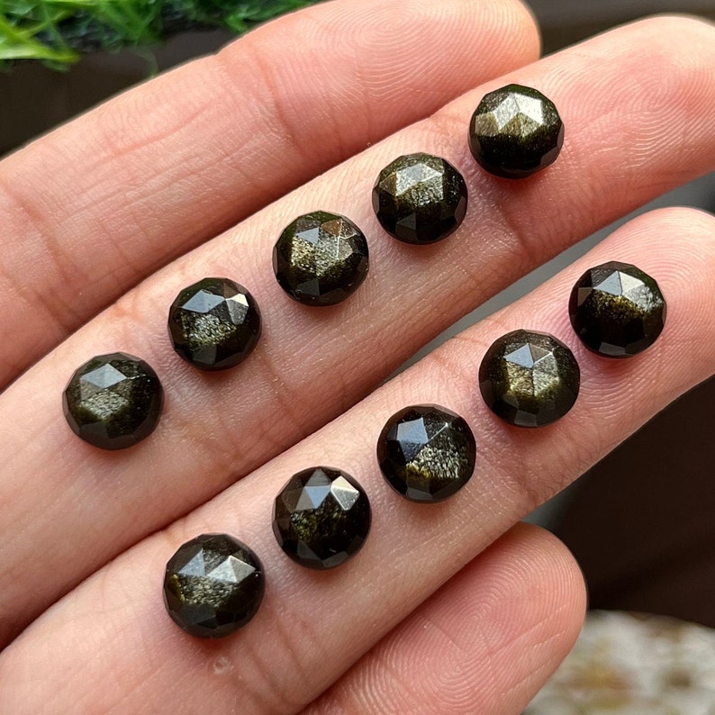 8mm Golden Obsidian Round 10 pcs pack ,Flatback Rosecut Top Quality Rose Cut Flat Back Gemstone 10 Pieces Lot For Jewelry Making, image 1