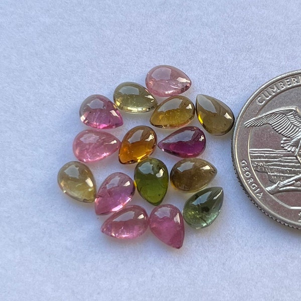 Top Natural Tourmaline 20 pcs pack 7x5mm Pear Cabochon Loose Gemstone For Ring and Jewelry Making