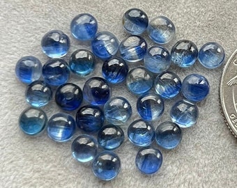 New 30 pcs Lot 5mm Round Blue Kyanite Smooth Cabochon Loose Gemstone For Jewelry Making