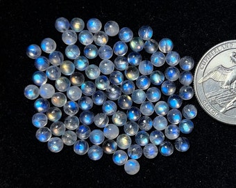 New 4mm 50pcs Lot AAA+ Quality Natural Rainbow Moonstone Cabochon Loose Gemstone For Making  Jewelry and pendant