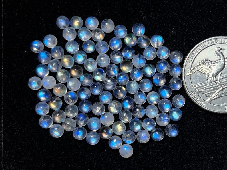 New 4mm 50pcs Lot AAA Quality Natural Rainbow Moonstone Cabochon Loose Gemstone For Making Jewelry and pendant image 1