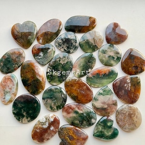 New Indonesian Moss Agate Cabochon, Wholesale Lot  Cabochon By Weight With Different Shapes And Sizes Used For Jewelry Making