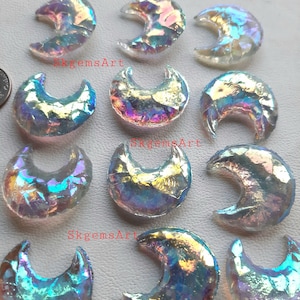 Angel Aura Titanium Coated Moon, Aura Opalite Rainbow Coated Quartz Moon Metaphysical Titanium Coated Aura Crystal for Jewelry