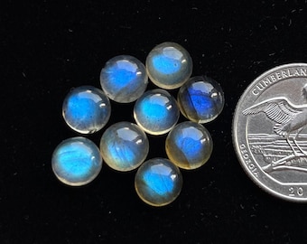 8 mm, 10 pcs / paquet, cabochon rond labradorite bleue, pierres précieuses en vrac pour la fabrication de bijoux et de pendentifs
