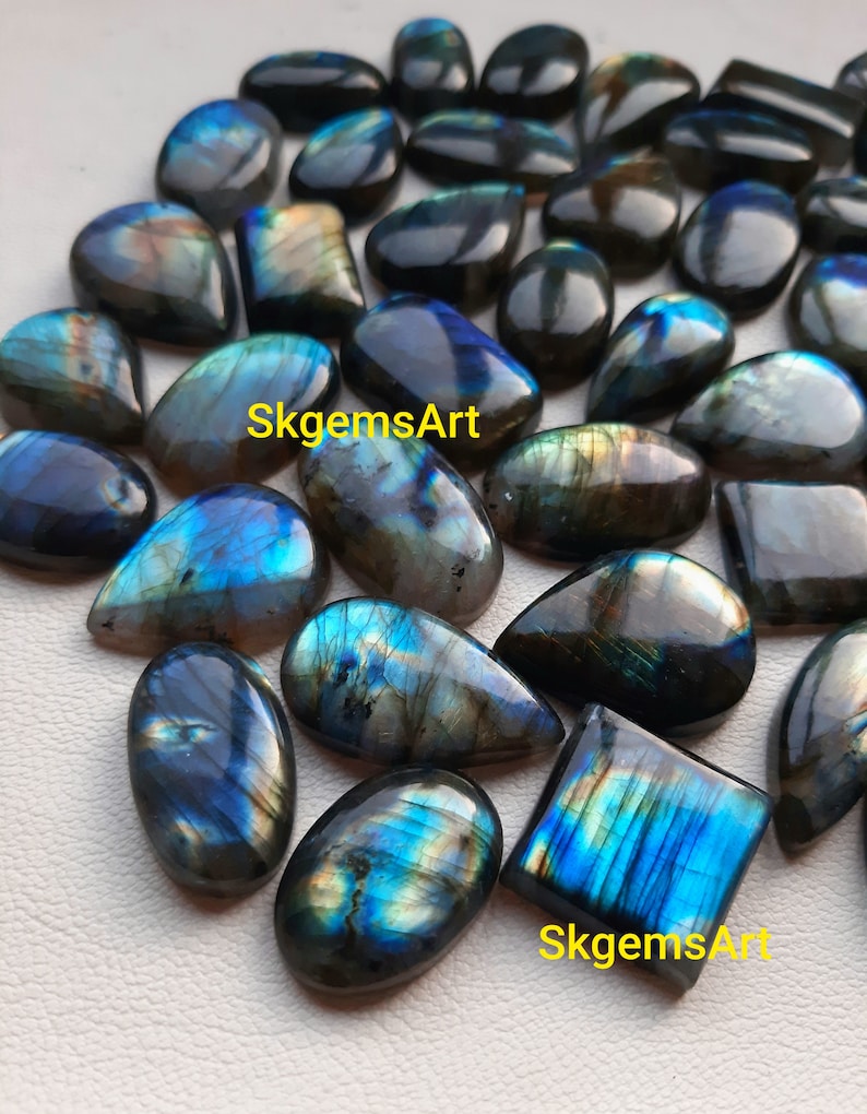 Lotto all'ingrosso AAA Blu e Multi Entrambi i fuochi Labradorite Cabochon Pietra preziosa sciolta per la creazione di gioielli immagine 6