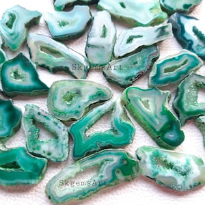 Green Window Druzy  Geode Polished Slabs / Geode Slices / Druzy Agate Slices / Wire Wrapping, Necklace Stones / 1 inch to 2 inches
