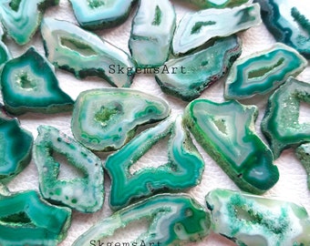 Green Window Druzy  Geode Polished Slabs / Geode Slices / Druzy Agate Slices / Wire Wrapping, Necklace Stones / 1 inch to 2 inches