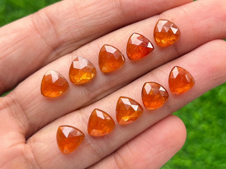 10 pcs Lot New 9mm Orange Kyanite Rosecut Trillion Gemstone For Jewelry Making image 1