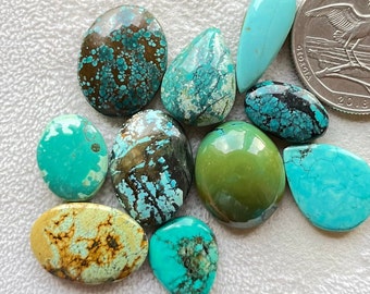 Lot de 10 cabochons en turquoise tibétaine naturelle, avec des pierres précieuses en vrac à prix très bas pour la fabrication de bijoux