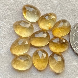 Selected Natural 9x12mm Citrine Rose Cut Slice - Top Quality Rose Cut Flat Back Gemstone 10 Pieces Lot For Jewelry Making, Pendant, Ring